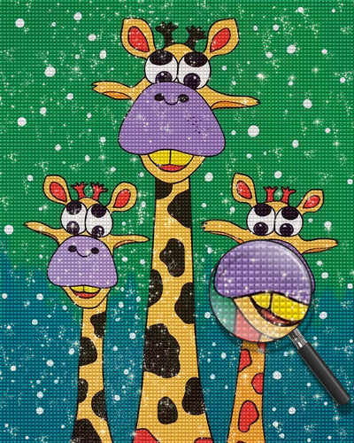 Drei Cartoon-Giraffen im Schnee Diamond Painting