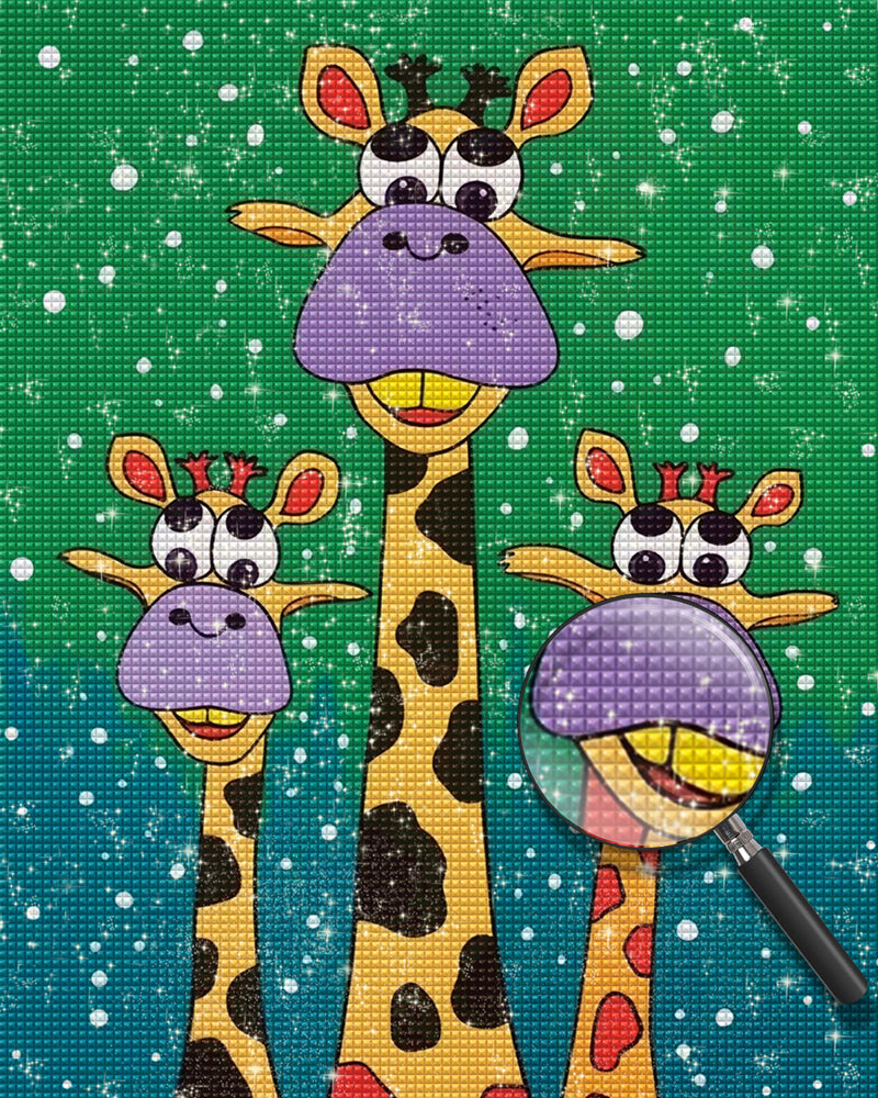 Drei Cartoon-Giraffen im Schnee Diamond Painting