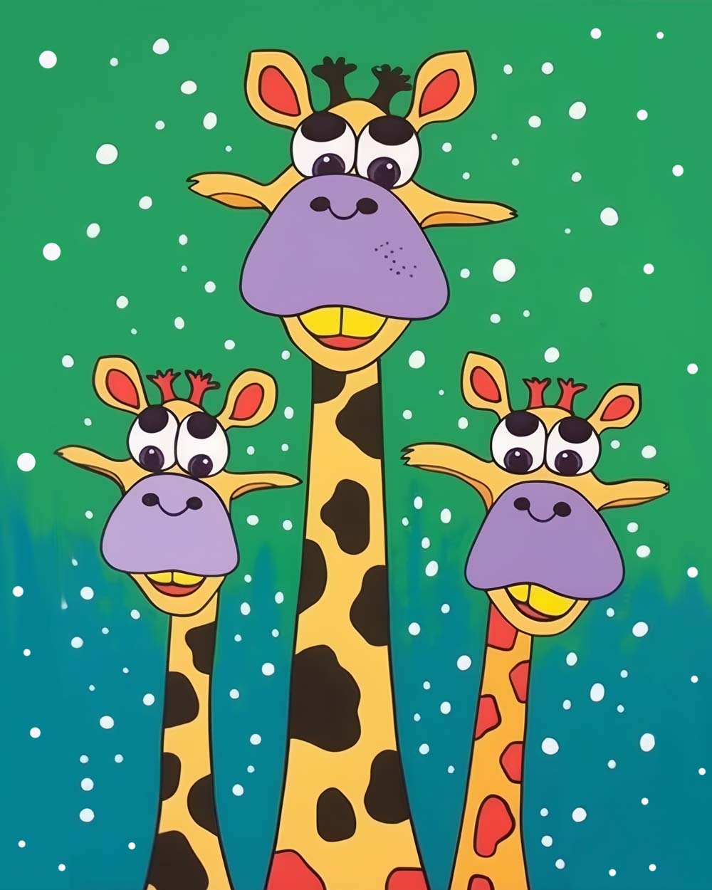 Drei Cartoon-Giraffen im Schnee Diamond Painting