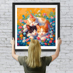 Drei Katzen, umgeben von Blumen Diamond Painting