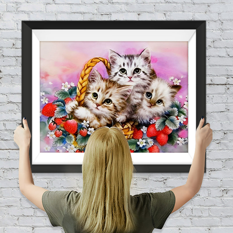 Drei Katzen und Erdbeeren Diamond Painting