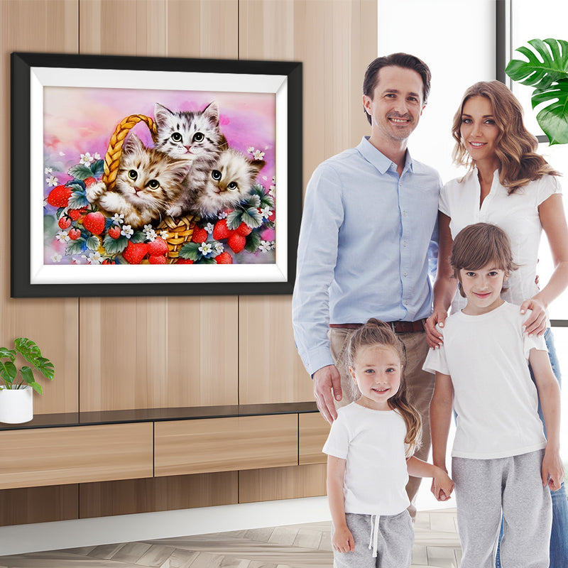 Drei Katzen und Erdbeeren Diamond Painting