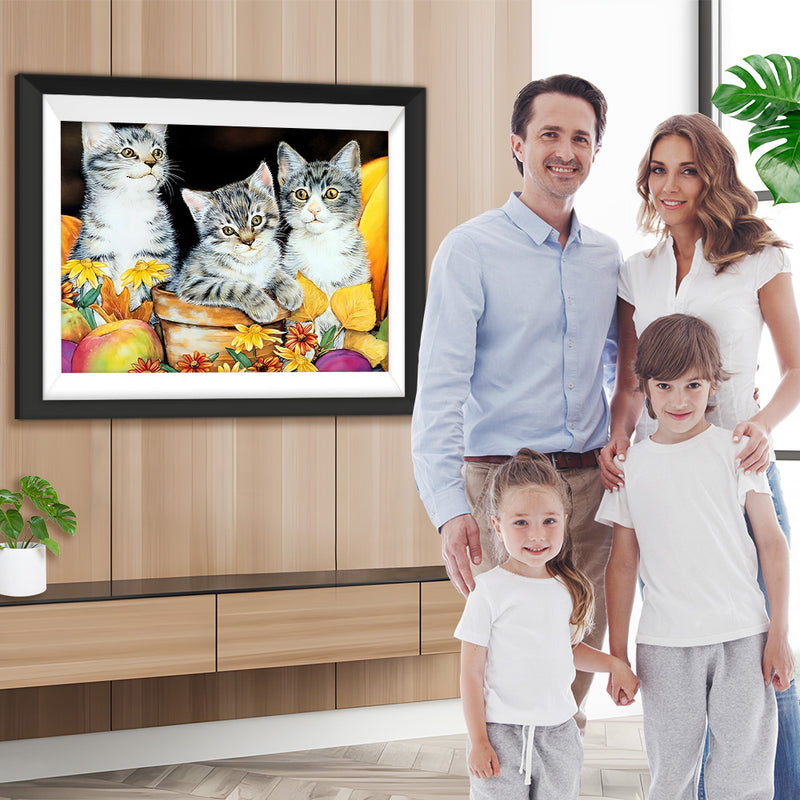 Drei Katzen und gelbe Blumen Diamond Painting