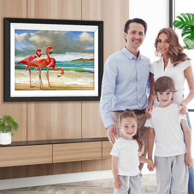 Drei rote Flamingos am Meer Diamond Painting