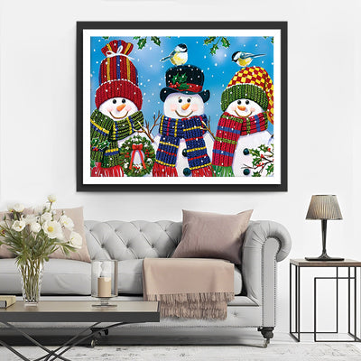 Drei Schneemänner mit Schals und Mützen Diamond Painting