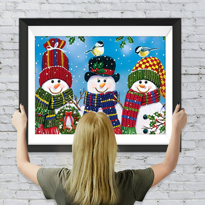 Drei Schneemänner mit Schals und Mützen Diamond Painting