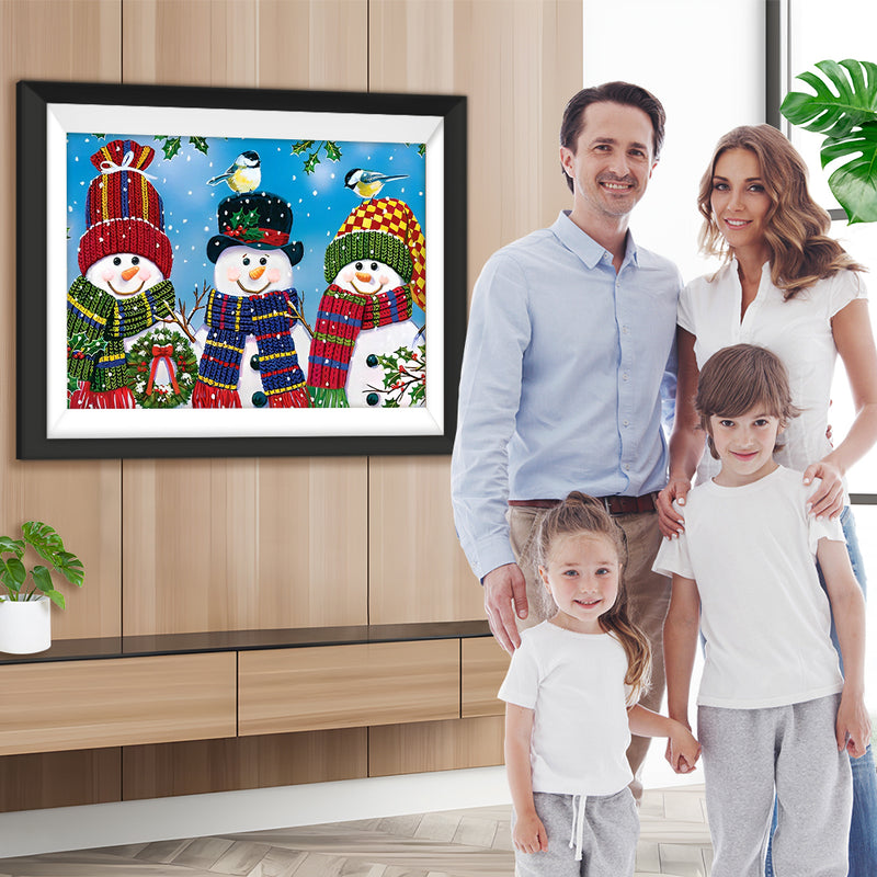 Drei Schneemänner mit Schals und Mützen Diamond Painting
