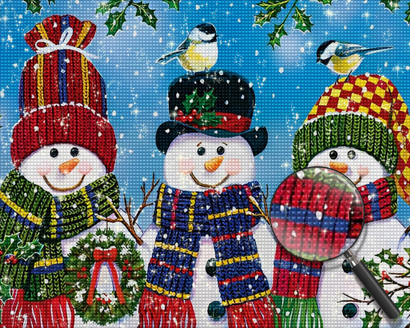 Drei Schneemänner mit Schals und Mützen Diamond Painting