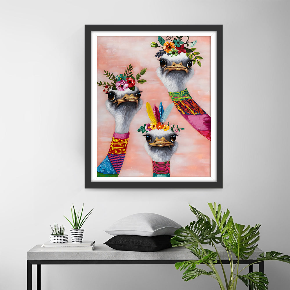 Drei verkleidete Strauße Diamond Painting