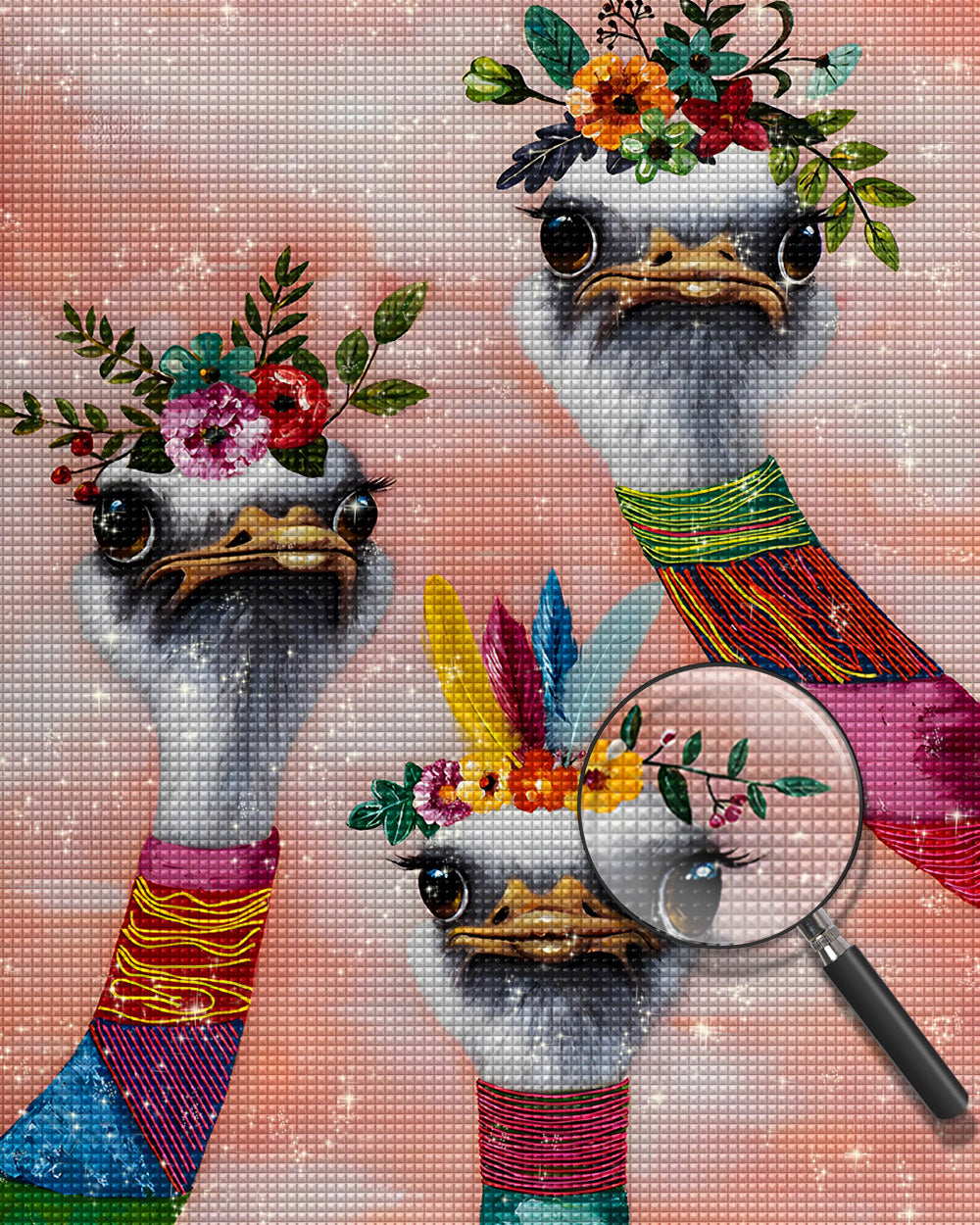 Drei verkleidete Strauße Diamond Painting