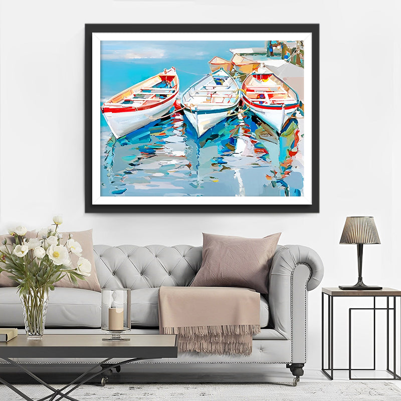 Drei weiße Boote auf dem Meer Diamond Painting