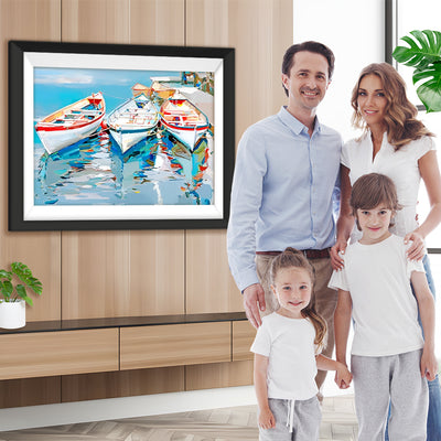 Drei weiße Boote auf dem Meer Diamond Painting