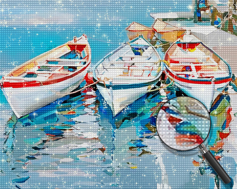 Drei weiße Boote auf dem Meer Diamond Painting