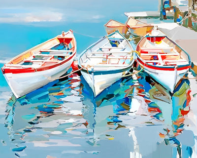 Drei weiße Boote auf dem Meer Diamond Painting