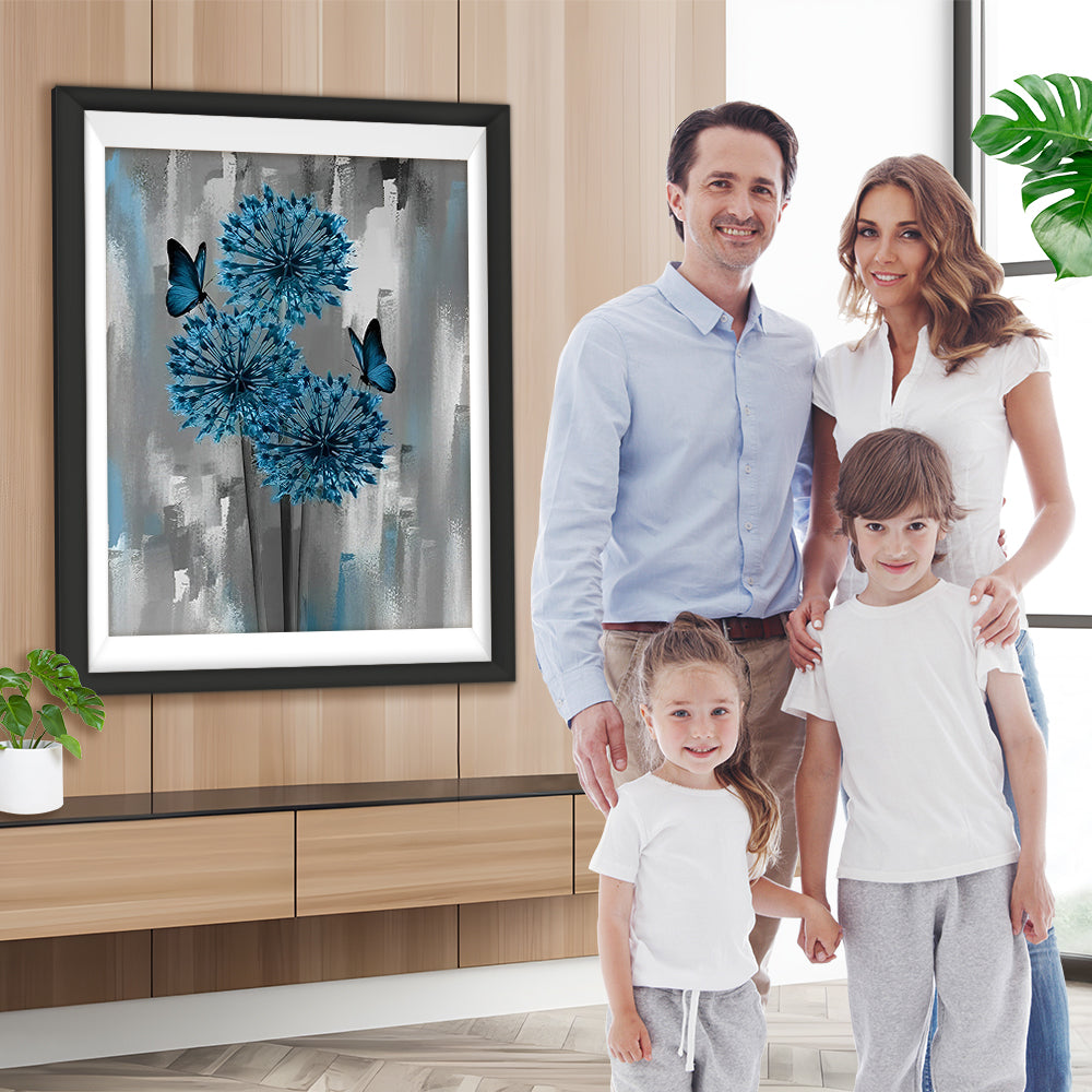 Dunkelgrüne Pusteblumen und Schmetterlinge Diamond Painting