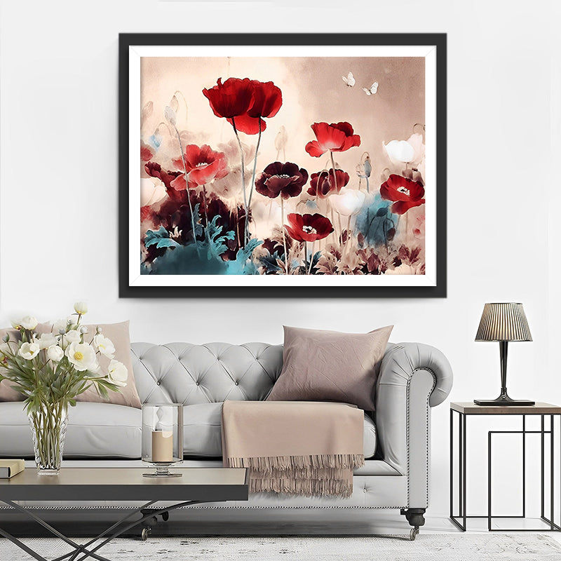 Dunkelrote Mohnblumen Diamond Painting