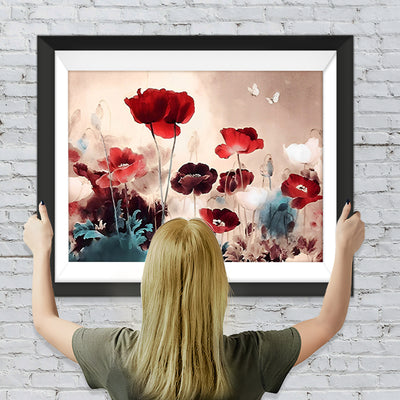Dunkelrote Mohnblumen Diamond Painting
