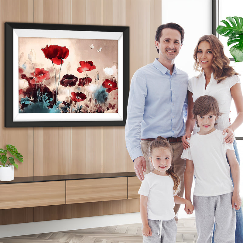 Dunkelrote Mohnblumen Diamond Painting