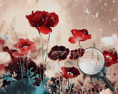 Dunkelrote Mohnblumen Diamond Painting
