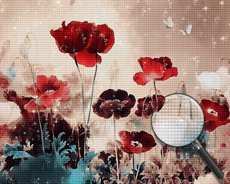Dunkelrote Mohnblumen Diamond Painting
