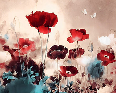 Dunkelrote Mohnblumen Diamond Painting