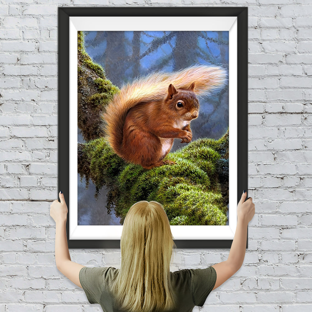 Eichhörnchen auf Baumstamm mit Moosen Diamond Painting
