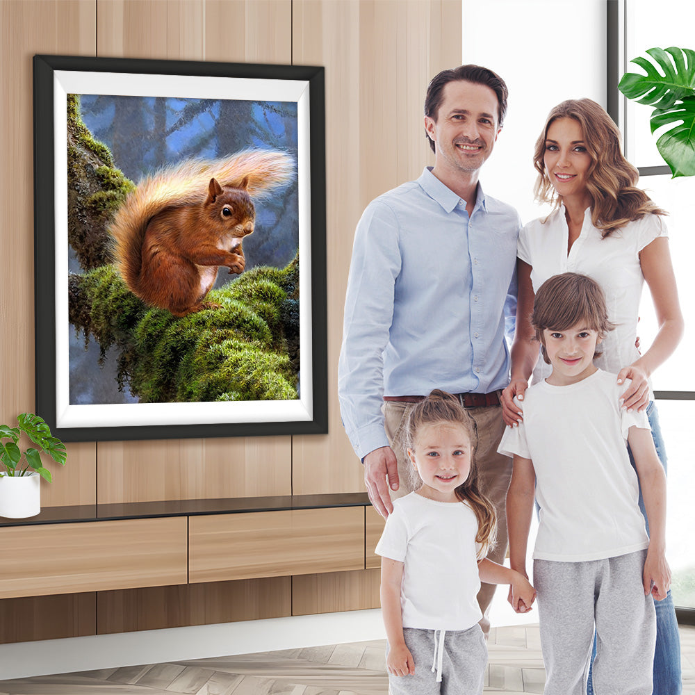 Eichhörnchen auf Baumstamm mit Moosen Diamond Painting