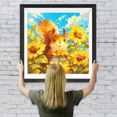 Eichhörnchen und Sonnenblumen Diamond Painting