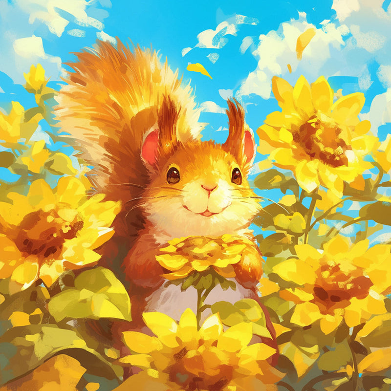 Eichhörnchen und Sonnenblumen Diamond Painting