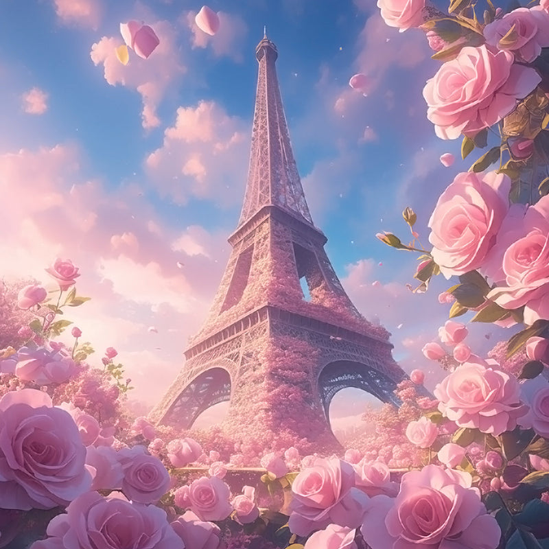 Eiffel mit Rosa Rosen Diamond Painting