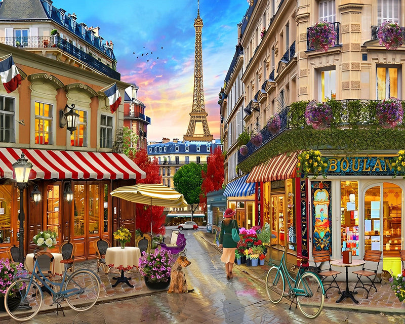 Eiffel und Geschäfte Diamond Painting