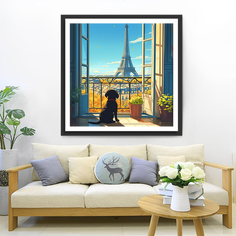 Eiffel und Hund Diamond Painting