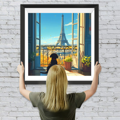 Eiffel und Hund Diamond Painting