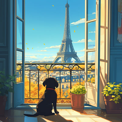 Eiffel und Hund Diamond Painting