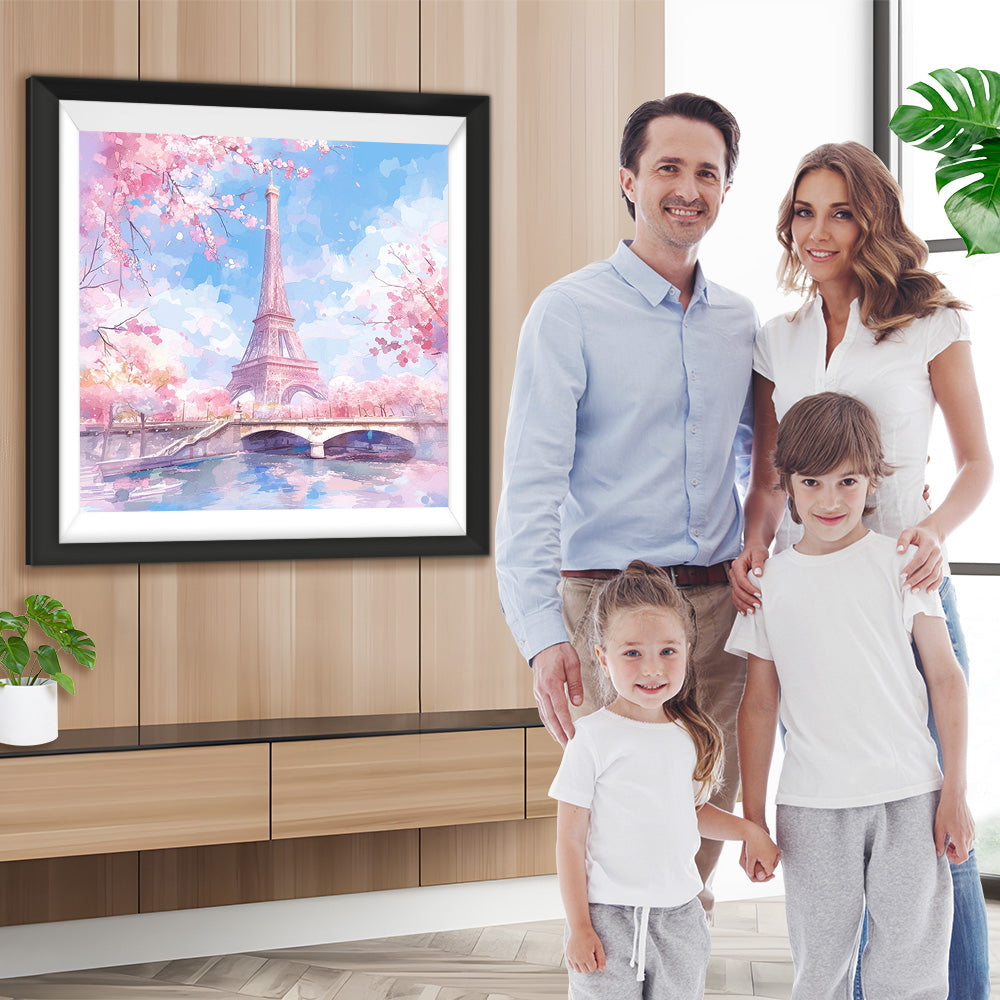 Eiffel und Rosa Blumen im Frühling Diamond Painting