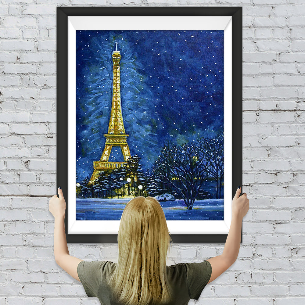 Eiffelturm in der Schneenacht Diamond Painting