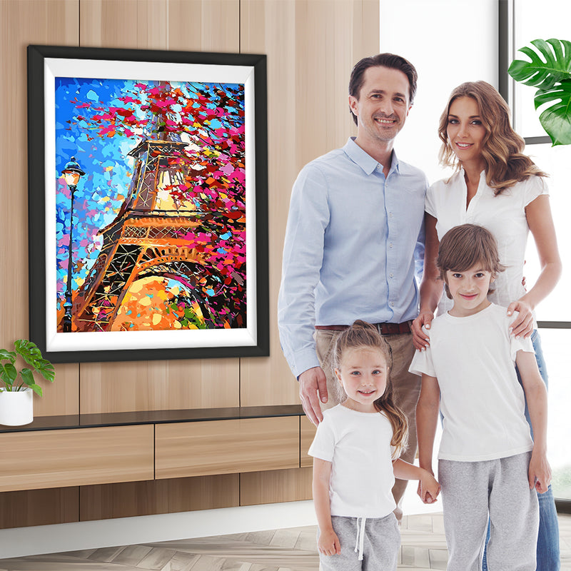 Eiffelturm und Baum mit Blumen Diamond Painting