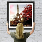 Eiffelturm und Baum mit roten Blumen Diamond Painting