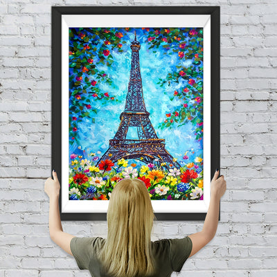 Eiffelturm und Blüten Diamond Painting