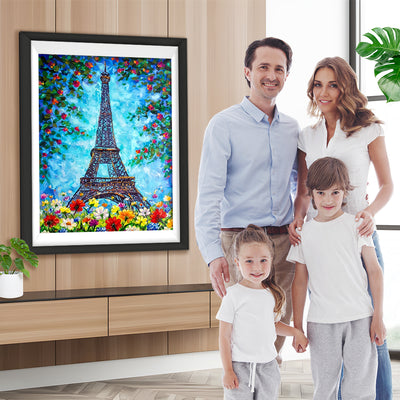 Eiffelturm und Blüten Diamond Painting