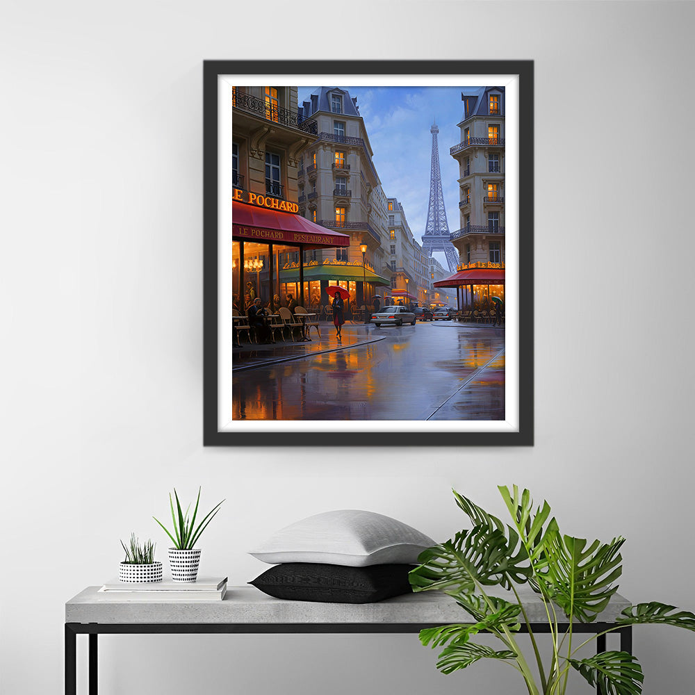 Eiffelturm und Geschäfte bei Nacht Diamond Painting