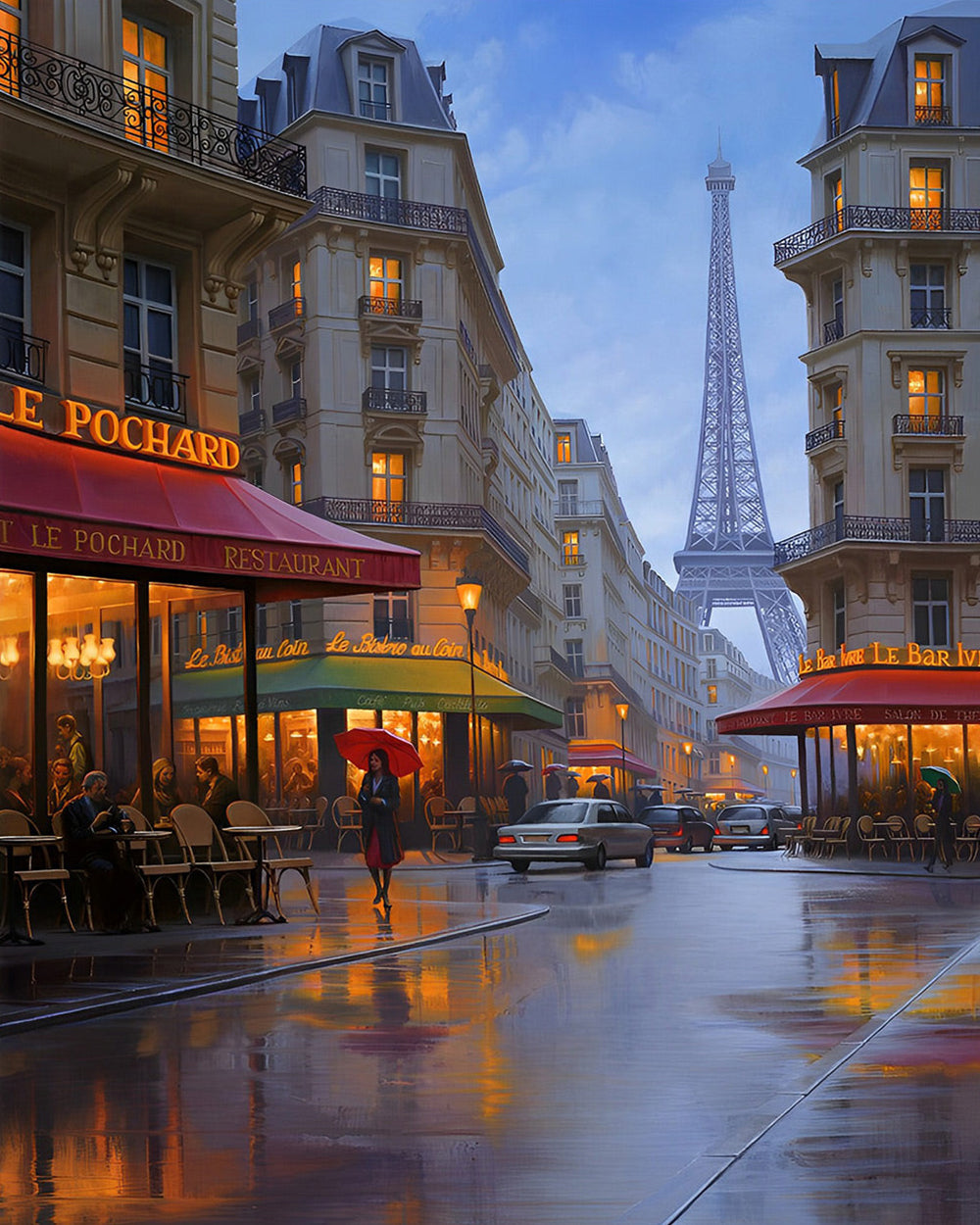 Eiffelturm und Geschäfte bei Nacht Diamond Painting