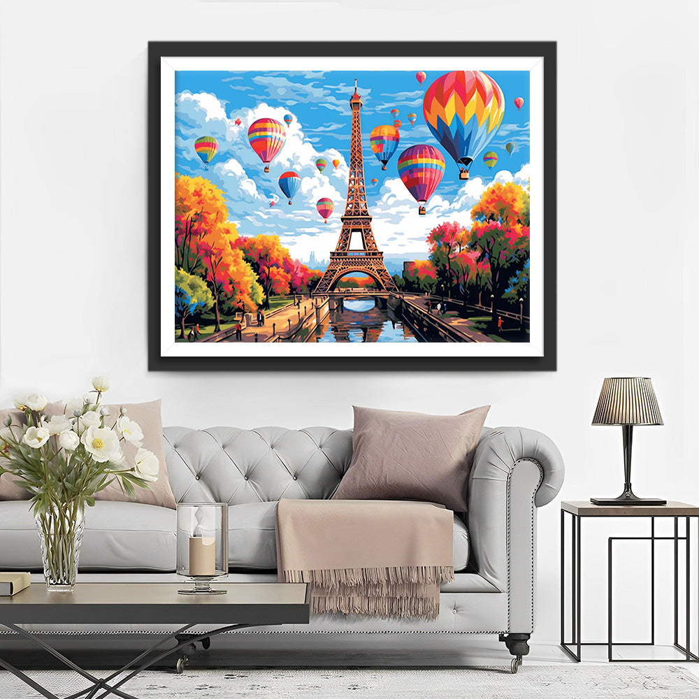 Eiffelturm und Heißluftballons Diamond Painting