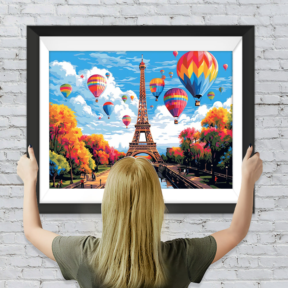 Eiffelturm und Heißluftballons Diamond Painting