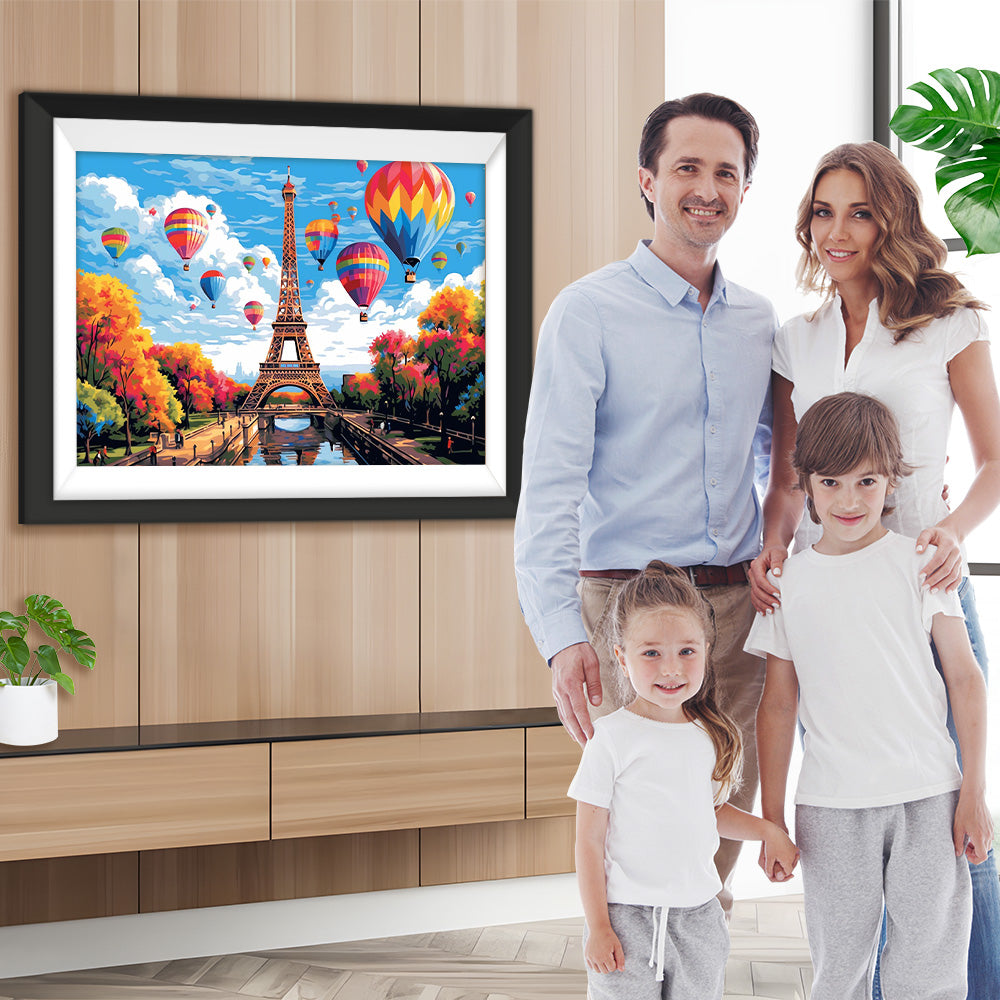 Eiffelturm und Heißluftballons Diamond Painting