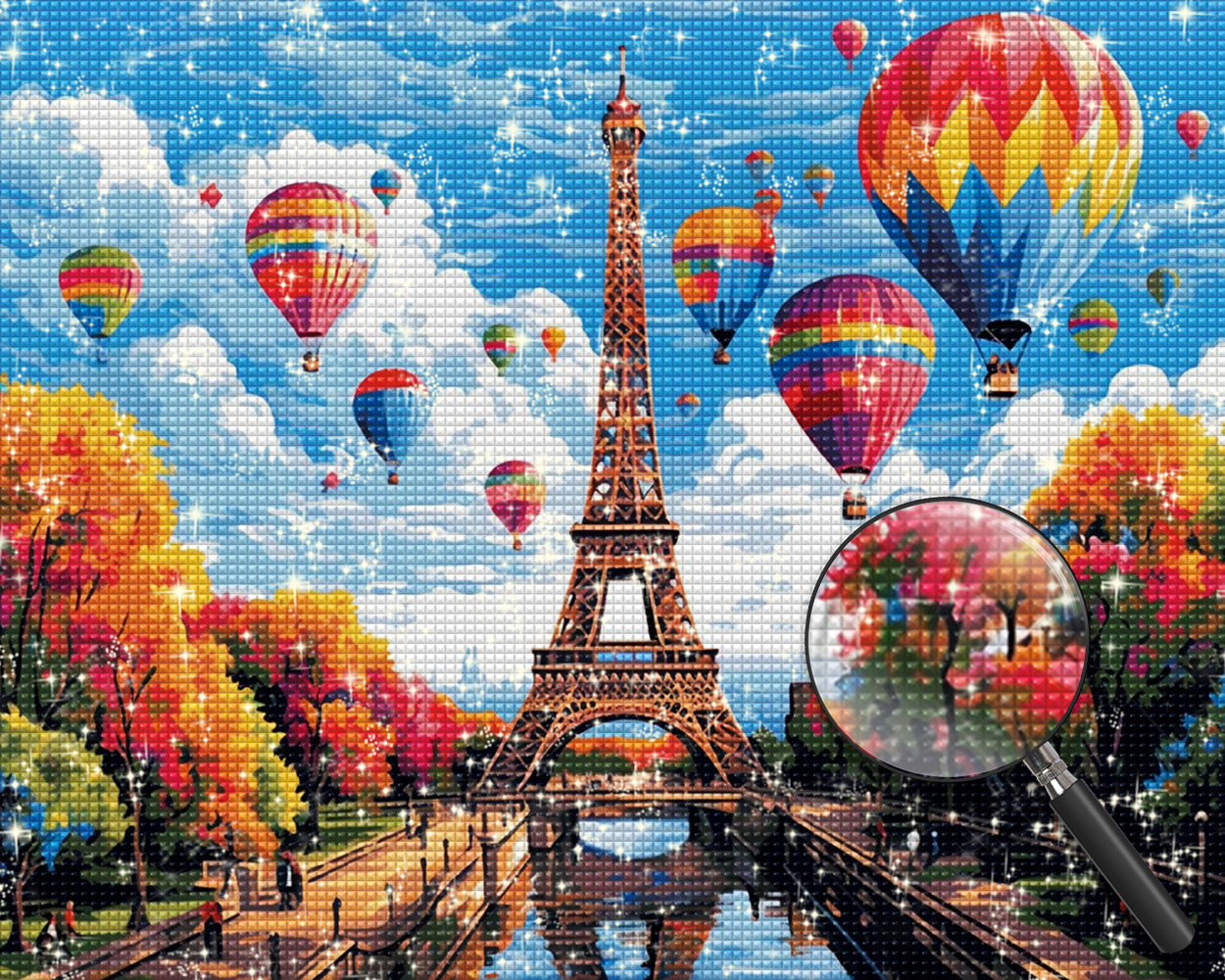 Eiffelturm und Heißluftballons Diamond Painting
