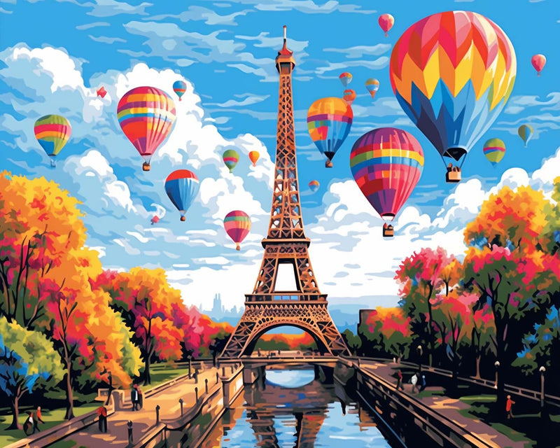 Eiffelturm und Heißluftballons Diamond Painting