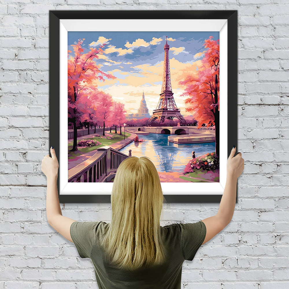 Eiffelturm und rote Bäume Diamond Painting