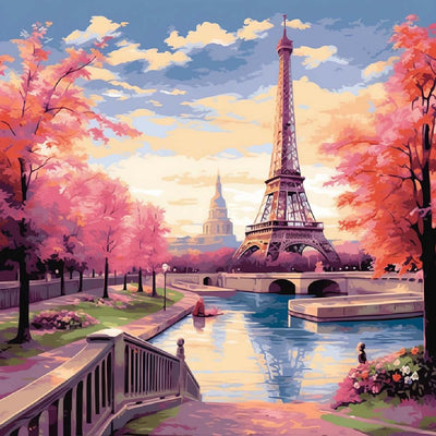 Eiffelturm und rote Bäume Diamond Painting