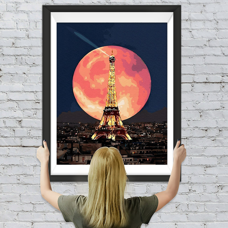 Eiffelturm und roter Vollmond Diamond Painting